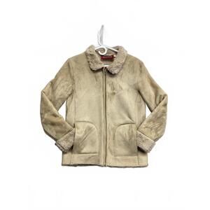 Avenue Women's Beige Faux Suede Shearling Zip-Up Jacket Soft Size Small 8-10